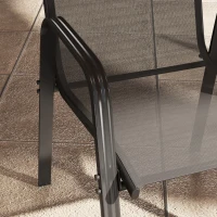 Outsunny Set 6 Piese Scaune de Gradina cu Cotiere, Scaune de Exterior Stivuibile din Metal si Tesatura Respirabila, Maro(m-9)