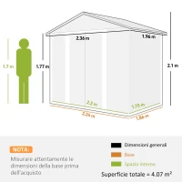 Outsunny Casetta porta Attrezzi con Porte Scorrevoli e 4 Prese d'Aria, in Acciaio e PP 196x236x208 cm, Grigio Chiaro(m-3)
