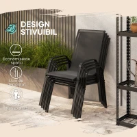 Outsunny Set 6 Piese Scaune de Gradina cu Cotiere, Scaune de Exterior Stivuibile din Metal si Tesatura Respirabila, Maro(m-5)