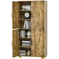 HOMCOM Farmhouse 4-Door Cabinet, Freestanding Tall Cupboard with Storage Shelves for Bedroom & Living Room, Rustic Wood Effect(m-10)