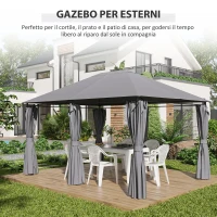 Outsunny Gazebo 3x4 m con 6 Pareti Rimovibili, 8 Fori di Drenaggio e 12 Picchetti, in Acciaio e Poliestere, Grigio e Nero(m-6)