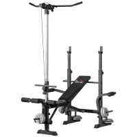 HOMCOM Bancă Fitness Multifuncțională cu Sistem Pulley, Suport Reglabil pentru Bara de Greutăți și Spătar Ajustabil, Bancă de Antrenament Înclinabilă pentru Extensia Picioarelor și Chest Fly, Ideală pentru Casa Ta(m-10)