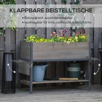 Outsunny Hochbeet Pflanzkasten mit 2 faltbaren Ablagen unterer Ablagefläche Blumenkasten Blumentopf Kräuterbeet Massivholz Hellgrau 140 x 46 x 75,5 cm(m-5)