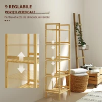 HOMCOM Raft de Depozitare pentru Baie cu 5 Niveluri, 43,5x31,5x142 cm, Lemn Natural(m-5)