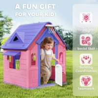 AIYAPLAY 5-in-1 Playhouse for Kids Outdoor Indoor with Basketball Hoop, Football Goal, Dartboard, Ring Toss for 2-5 Years, Pink(m-5)