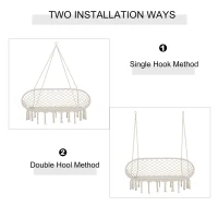 Outsunny Hängesessel Hängestuhl 2-Sitzer mit Aufhängen Deckenhaken Hängelounger Schwebeliege Doppelliege Doppellounge Lounge für 2 Personen Cremeweiß 130 x 70 x 35 cm(m-7)