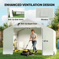 Outsunny Garaj Exterior pentru Motocicletă 3x3 m, Impermeabil, cu Ușă și Aerisiri Rulabile, Tentă Garage pentru Biciclete și Unelte din Metal și Material PE, Anti UV, Alb(m-6)