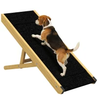 PawHut Haustierrampe, verstellbar, 4-stufig, rutschfest, Kiefernholz, faltbar, für Hunde bis 15 kg(m-11)