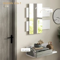 Homcom Mobilier Hol 2‑in‑1 cu Oglinda si Sertar 75x35x75 cm⁠ – Gri(m-4)