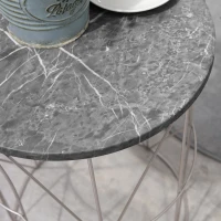 Outsunny 2er-Set Beistelltisch Stapelbar Gartentisch in Marmor Optik Balkontisch aus Metall, runder Kaffeetisch 50kg belastbar, Ø38x52,5 cm Sofatisch für Outdoor Indoor Balkon Rose+Gold+Grau(m-9)