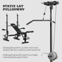 HOMCOM Bancă Fitness Multifuncțională cu Sistem Pulley, Suport Reglabil pentru Bara de Greutăți și Spătar Ajustabil, Bancă de Antrenament Înclinabilă pentru Extensia Picioarelor și Chest Fly, Ideală pentru Casa Ta(m-5)