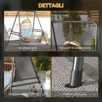 Outsunny Supporto per Amaca e Poltrona a Uovo in Acciaio con Gambe ad A e Agganci Singoli e Doppi, 178x143x180 cm, Nero(m-7)