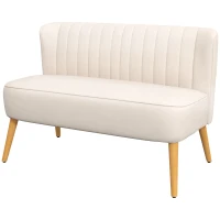 HOMCOM Sofá design retrô 2 lugares, pernas de madeira, 117 cm x 56,5 cm x 77 cm, Creme branco(m-6)