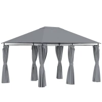 Outsunny Gazebo 3x4 m con 6 Pareti Rimovibili, 8 Fori di Drenaggio e 12 Picchetti, in Acciaio e Poliestere, Grigio e Nero(m-1)