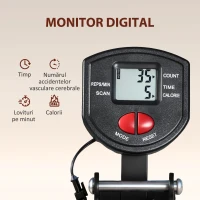 SPORTNOW Aparat de Vâslit pentru Acasă, Compact și Silențios cu Rezistență Elastică, Monitor LCD, Scaun Îmbunătățit, pentru Antrenament Complet al Corpului, Capacitate 150 kg, Economisire Spațiu, Negru(m-7)