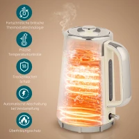 HOMCOM 2200W, 1,7L Wasserkocher mit Schnellkochfunktion, Kalkfilter und 4-Scheiben-Toaster mit 7 Bräunungsstufen, Cremeweiß(m-4)