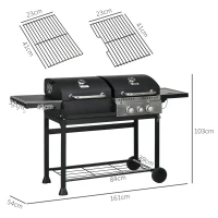 Outsunny Gasgrill BBQ-Grill, inkl. Thermometer, Warmhalteplatten, 161 x 54 x 103 cm, Schwarz + Silber(m-3)