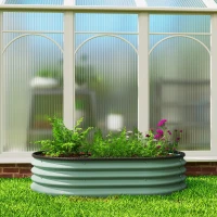 Outsunny Set de 2 Jardiniere Înălțate Modulare, Ghivece de Grădină cu Margine din Cauciuc, Fund Deschis, Jardiniere Înălțate din Oțel Galvanizat pentru Plante Aromatice, Fructe, Legume și Flori, 135x90x30 cm, Verde(m-9)