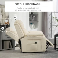 HOMCOM Fotoliu Rabatabil până la 160°, 76x90x105 cm, Alb Crem(m-5)