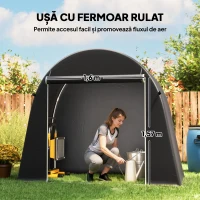 Outsunny Cort de Depozitare de 2.45 x 1.2 m, Impermeabil pentru Biciclete cu Ușă cu Fermoar și Cadru din Oțel Zincat, Gri Închis(m-6)