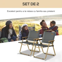 Outsunny Set 2 Scaune de Camping Pliabile cu Cotiere, 54x59x78 cm, Gri Închis(m-4)