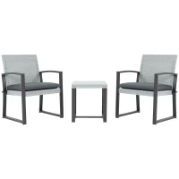 Outsunny Polyrattan Sitzgruppe für 2 Personen Balkonmöbel Set mit Beistelltisch mit Sitzkissen Stahl Schwarz+Grau(m-11)