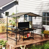 Outsunny Grillzelt Grilldach, wetterbeständig, inkl. Seitentaschen, 277 x 149 x 230 cm, Khaki(m-7)