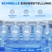 HOMCOM Eiswürfelmaschine Eiwürfelspender Eiwürfelbereiter, 29,4 cm x 22,2 cm x 29 cm, Schwarz(m-4)