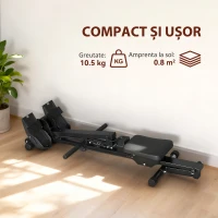 SPORTNOW Aparat de Vâslit pentru Acasă, Compact și Silențios cu Rezistență Elastică, Monitor LCD, Scaun Îmbunătățit, pentru Antrenament Complet al Corpului, Capacitate 150 kg, Economisire Spațiu, Negru(m-5)