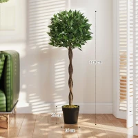 Outsunny 2er-Set Künstlicher Lorbeerbaum, 120 cm, Kunstpflanzen im Zementtopf, Kunststoff-Pflanzen für drinnen und draußen, Grün(m-3)