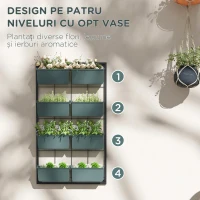 Outsunny Suport pentru Plante, 8 Ghivece Stivuibile, Rezistente la Intemperii, 52.5 x 14 x 90 cm, Gri + Negru(m-5)