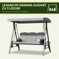 Outsunny Balansoar pentru 3 Persoane cu Acoperiș Reglabil și Suporturi Laterale, Gri Deschis(m-7)