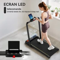 SPORTNOW Bandă de Alergat Pliabilă 2 în 1 cu Inclinare, Bandă de Alergat Electrică 2CP Portabilă cu Display LED, Viteză 1-10 km/h, Roți, Mânere, Telecomandă, Suport Telefon, Negru(m-7)