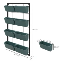 Outsunny Suport pentru Plante, 8 Ghivece Stivuibile, Rezistente la Intemperii, 52.5 x 14 x 90 cm, Gri + Negru(m-3)