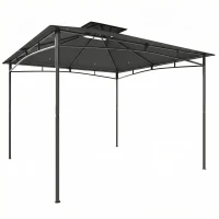 Outsunny Pavillon 3x3 m Imperméable Stable Résistant à l'hiver Pavillon de jardin avec cadre supérieur rétractable Double toit Gris foncé(m-7)