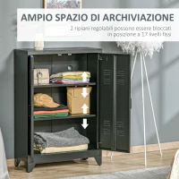 HOMCOM Armadietto Metallico a 2 Ante in Stile Industriale per Casa e Garage, 75x33x110 cm, Nero(m-4)