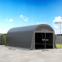 Outsunny Gartenschuppen mit Kunststoff-Plane, Werkzeugzelt, aufstellbare Garage, 300B x 600T x 230H cm, Dunkelgrau(m-3)
