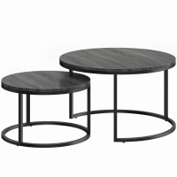 HOMCOM Mesa de café moderna set de 2, mesas auxiliares apilables con estructura metálica para salón, dormitorio, oficina, Negro