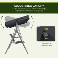 Outsunny Leagăn de grădină 3 locuri cu acoperiș parasolar reglabil și detașabil, șezut respirabil din poliester, capacitate 240 kg, 171x108x154 cm, gri închis(m-4)