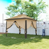 Outsunny Gazebo Pieghevole 3.3x3.3 m con Zanzariera, Doppio Tettuccio e Borsa da Trasporto, Beige(m-3)