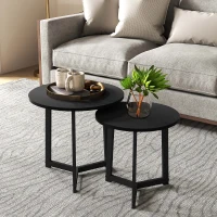 HOMCOM Moderner Couchtisch als 2er-Set, Metallrahmen, MDF, Rundes Design, ineinander verschiebbar, Schwarz(m-2)
