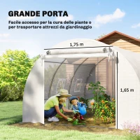 Outsunny Serra a Tunnel con 2 Aste Rimovibili e Porte e Finestre a Rete, in Acciaio Zincato e PE, 396x300x200 cm, Bianco(m-7)