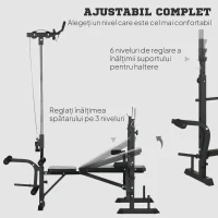 HOMCOM Bancă Fitness Multifuncțională cu Sistem Pulley, Suport Reglabil pentru Bara de Greutăți și Spătar Ajustabil, Bancă de Antrenament Înclinabilă pentru Extensia Picioarelor și Chest Fly, Ideală pentru Casa Ta(m-6)