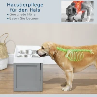 PawHut Futterstation Erhöhte Fressnäpfe 1 Stauraum 2 Edelstahl-Futternäpfe, 60 x 30 x 42 cm, Weiß(m-4)