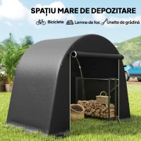 Outsunny Cort de Depozitare de 2.45 x 1.2 m, Impermeabil pentru Biciclete cu Ușă cu Fermoar și Cadru din Oțel Zincat, Gri Închis(m-5)
