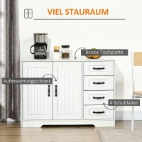 HOMCOM Sideboard Kommode Anrichte, Modernstil, 4 Schubladen, 1 Schrank, 105 cm x 40 cm x 76 cm, Weiß(m-4)