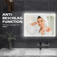 kleankin LED Badezimmerspiegel mit 3x Vergrößerung, Touch-Funktion, Memory-Funktion, kein Beschlagen, 80 x 60 cm(m-7)