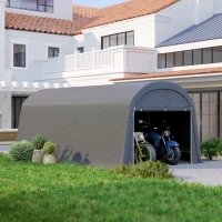 Outsunny Gartenschuppen mit Kunststoff-Plane, Werkzeugzelt, aufstellbare Garage, 300B x 600T x 230H cm, Dunkelgrau(m-8)