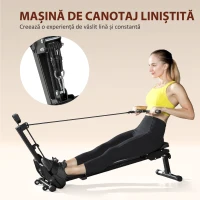 SPORTNOW Aparat de Vâslit pentru Acasă, Compact și Silențios cu Rezistență Elastică, Monitor LCD, Scaun Îmbunătățit, pentru Antrenament Complet al Corpului, Capacitate 150 kg, Economisire Spațiu, Negru(m-4)