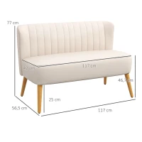 HOMCOM Canapé design rétro 2 places, pieds en bois, 117 cm x 56,5 cm x 77 cm, blanc crème(m-3)